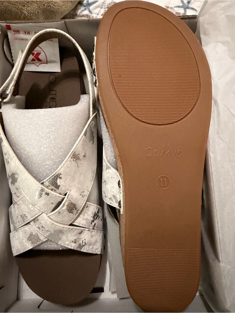 Corkys WOW White Foil Platform Wedge Sandals Women’s Size 11 | NIB - Picture 7 of 7